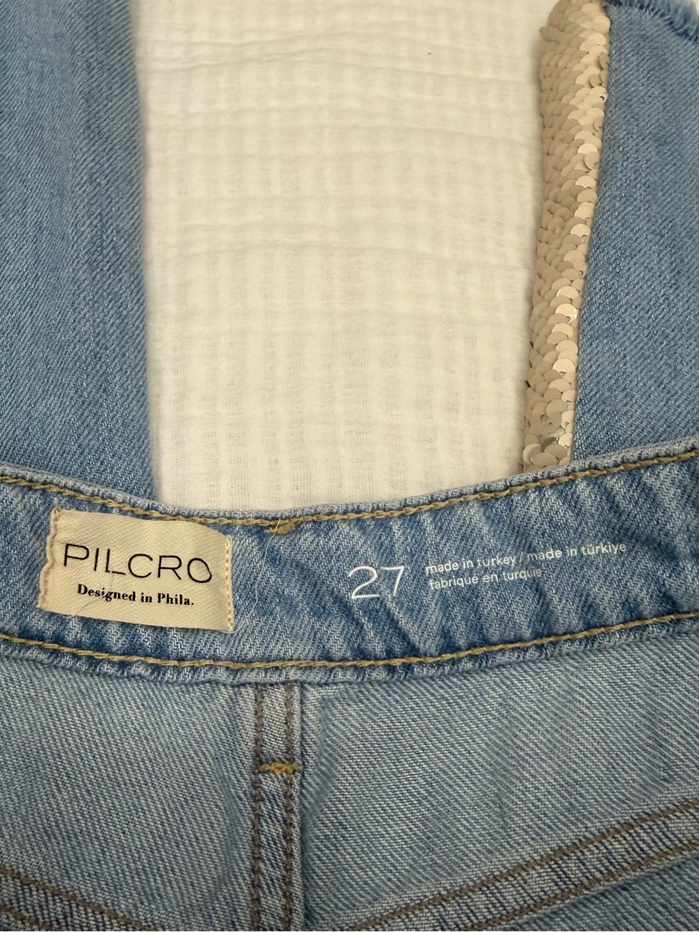 Pilcro Two-Tone Blue Denim Flare Jeans - Picture 2 of 5